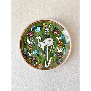 Vintage Hand-Painted Deer Floral Plate Made in Jerusalem